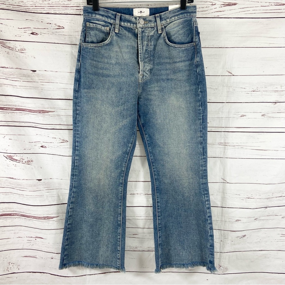 7 For All Mankind Jeans Women’s 27 Blue Easy Boy Bootcut Raw‎ Hem Denim.